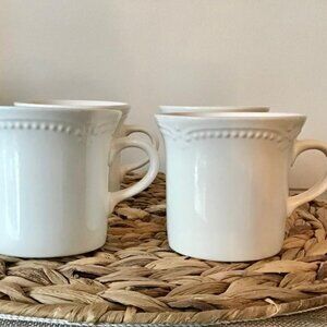 Pfaltzgraff Coffee Mugs White/Scroll (4) Total Modern Cottagecore Farmhouse EUC